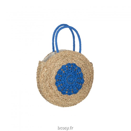 J Line Sac De Plage Rond Fleur Jonc De Mer Nat Bleu JLine 41781 by Jolipa 41781.