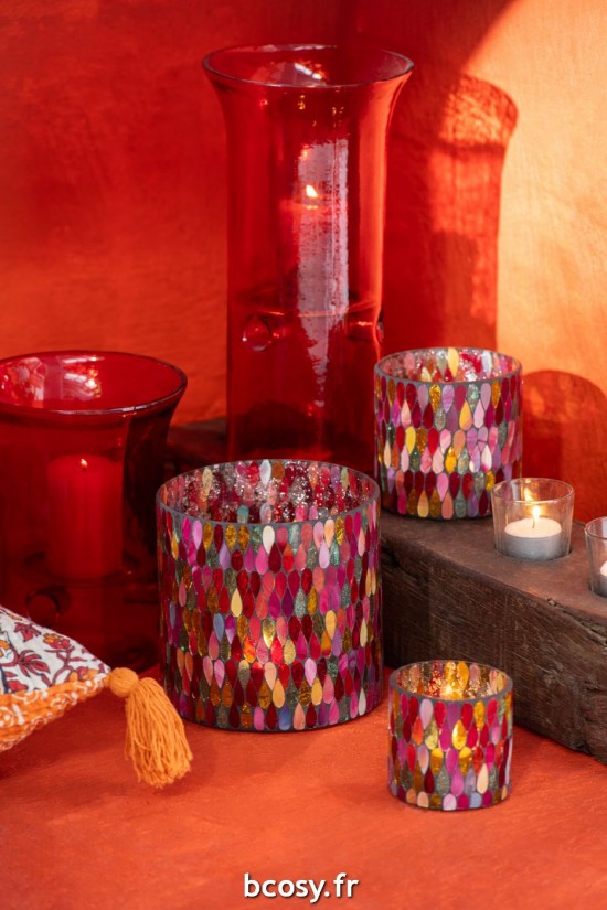 Jolipa Photophore Mosaic Goutte Verre Mix Medium.