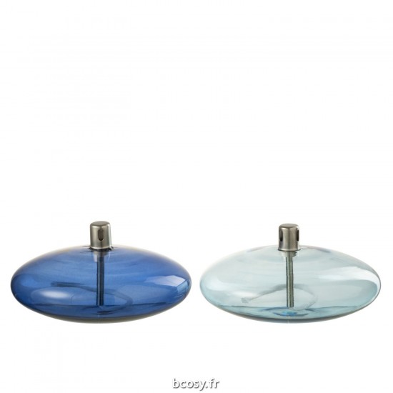 J Line Lampe A Huile Bas Verre Bleu JLine 42587 by Jolipa 42587 Assortiment de 2 pcs.