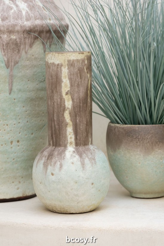 J-Line J Line Grands vases Grand vase Vases hauts Vase haut. Vase Bouteille Nice Ceramique Aqua Gris.