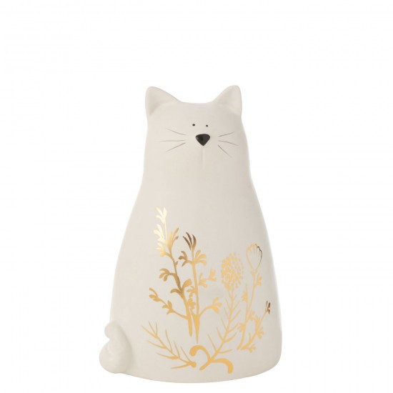 J Line Chat Fleur Dessin Porcelaine Or Blanc JLine 45277 by Jolipa 45277.