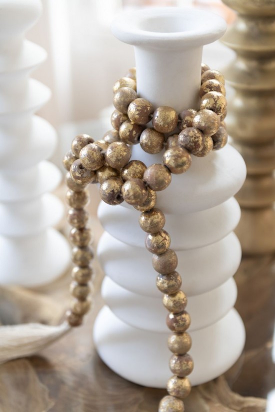 Jolipa Guirlande Pompon Perle Bois De Manguier Naturel Or.