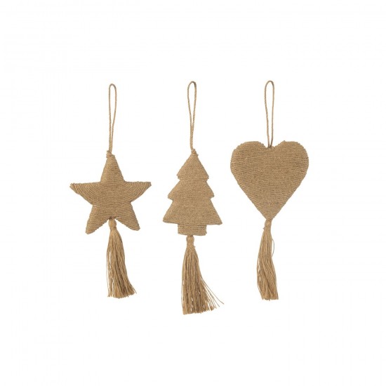 J Line Suspension Etoile Coeur Arbre Jute Naturel JLine 45367 by Jolipa 45367 Assortiment de 3 pcs.