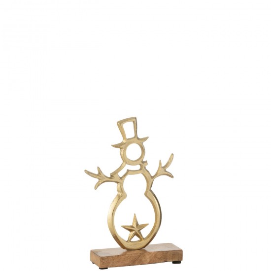 J Line Bonhomme De Neige Etoile Sur Pied Aluminium Bois Or Small JLine 45435 by Jolipa 45435.