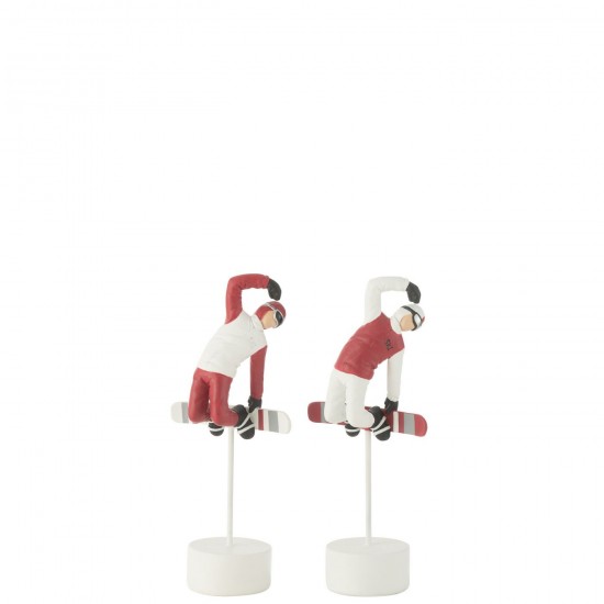 J Line Snowboarder Sur Socle Resine Rouge Blanc JLine 45460 by Jolipa 45460 Assortiment de 2 pcs.