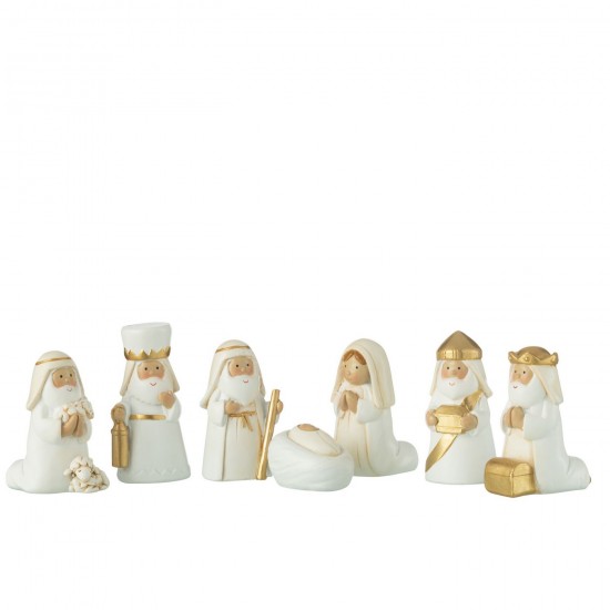 J Line Nativité Scene 7 Pieces Resin Blanc Or JLine 45637 by Jolipa 45637.