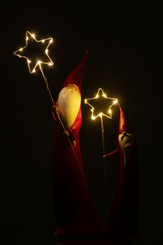 J-Line J Line peres noël Jolipa Set De 2 Père Noël Led Etoile Resin Blanc Rouge.