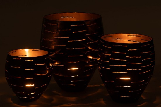 J-Line J Line lanternes photophores Jolipa Set 3 Photophores Boules Metal Noir.