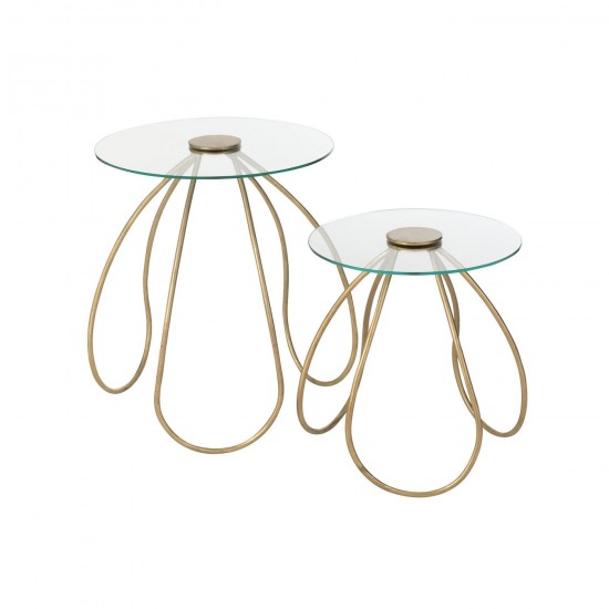 J Line Set 2 Table Rond Metal Verre Or JLine 45847 by Jolipa 45847.