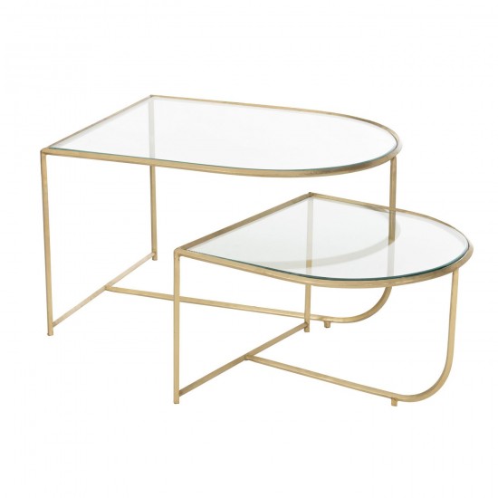 J Line Set 2 Table Porte Metal Verre Or JLine 45849 by Jolipa 45849.
