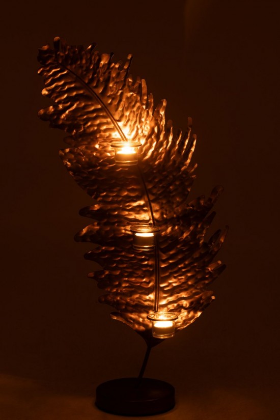 J-Line J Line photophores Jolipa Porte Bougie Feuille Metal Verre Marron.