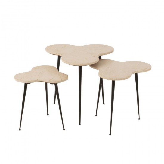 J Line Set 3 Table Gigogne Abeille Marbre Metal Blanc Noir JLine 45986 by Jolipa 45986.