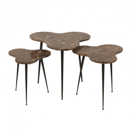 J Line Set 3 Table Gigogne Abeille Marbre Metal Marron Noir JLine 45995 by Jolipa 45995.