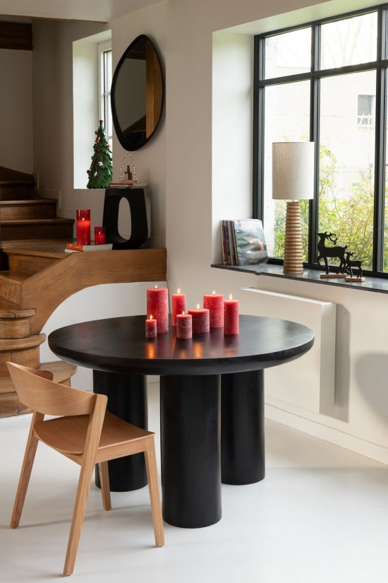 J-Line J Line tables a manger de repas Table A Manger Trio Bois De Manguier Noir.