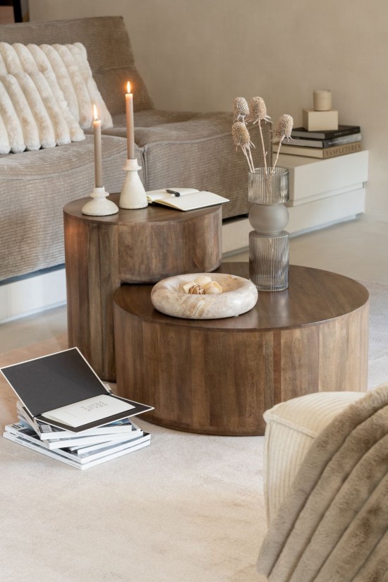 J-Line Juego De 2 Mesa Toge Madera De Mango Marron.