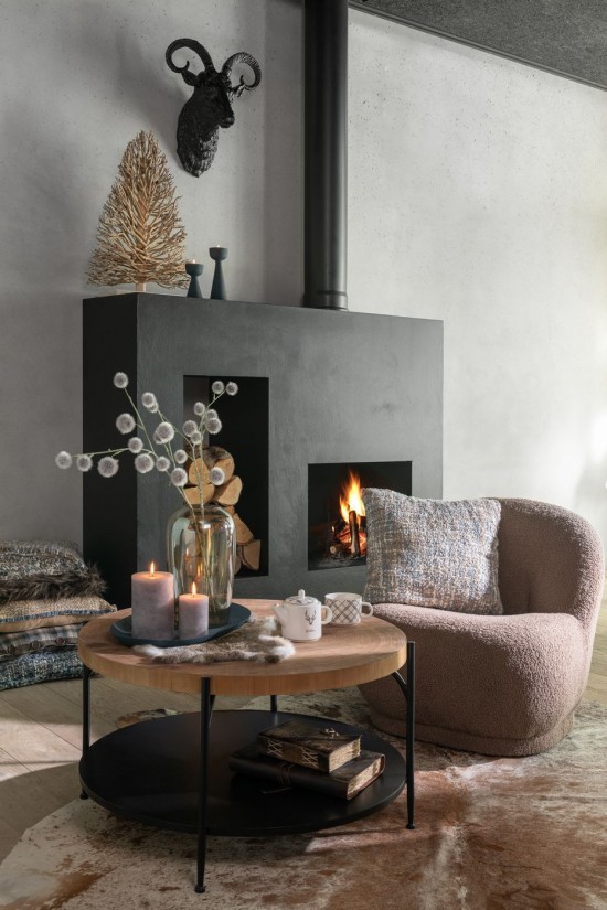 J-Line J Line tables de salon basse Table De Salon Voni Mdf Fer Noir Naturel.