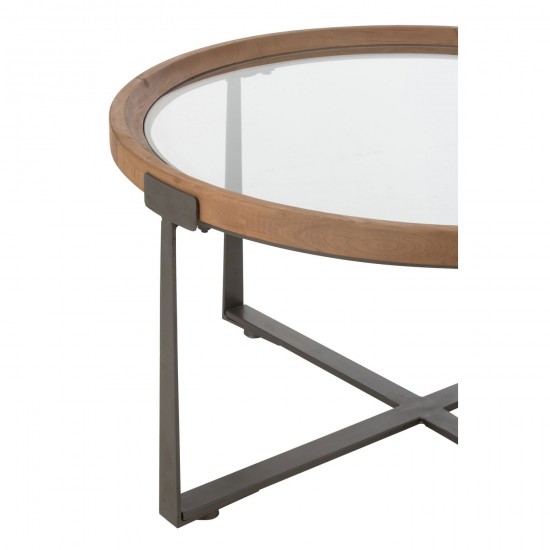 J-Line J Line tables de salon basse Jolipa Set De 2 Table Basse Luki Verre Bois De Sapin Naturel Noir.