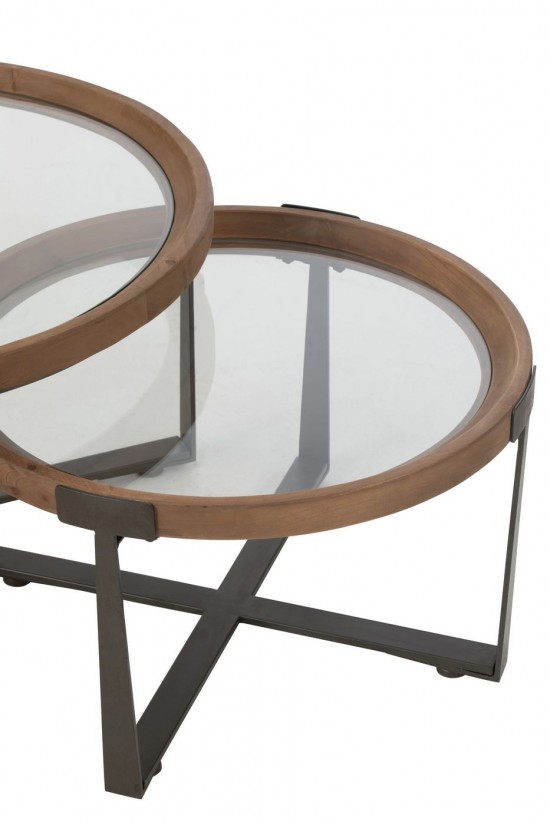 Jolipa Set De 2 Table Basse Luki Verre Bois De Sapin Naturel Noir.