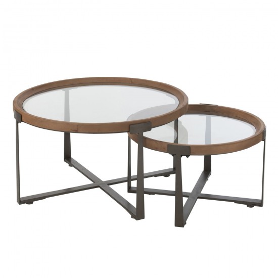 J Line Set De 2 Table Basse Luki Verre Bois De Sapin Naturel Noir JLine 46327 by Jolipa 46327.