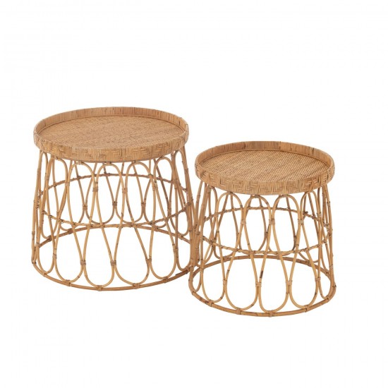 J Line Set De 2 Table Rond Rotin Contreplaque Naturel JLine 46351 by Jolipa 46351.