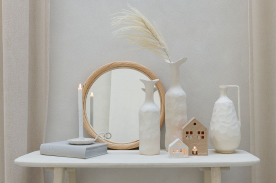 Jolipa Miroir Mural Rond Rotin Verre Naturel Medium.