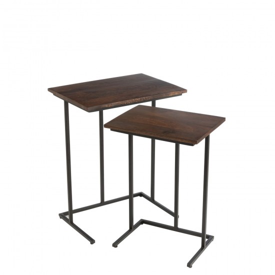 J Line Set De 2 Tables Rectangulaire Fer Bois De Manguier Brun Noir JLine 46481 by Jolipa 46481.