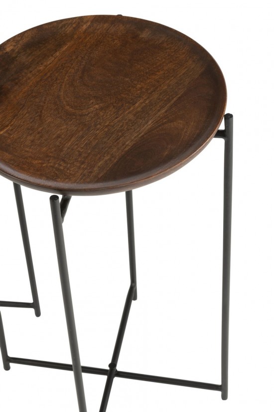 Jolipa Set De 2 Tables Gigognes Rond Fer Bois De Manguier Brun Noir.