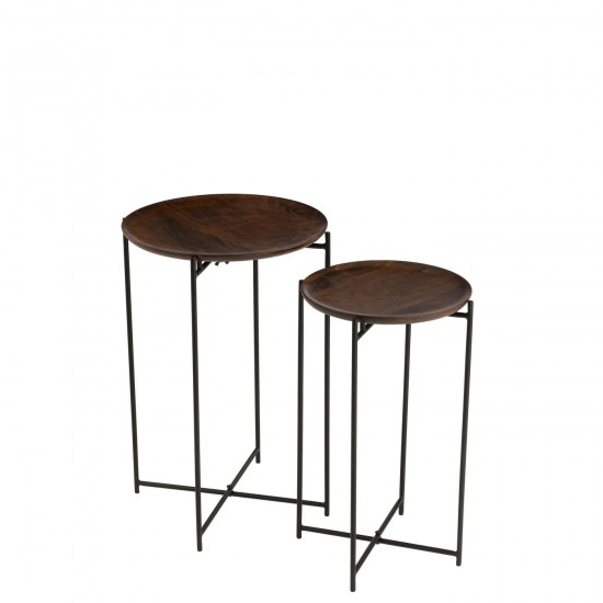 J Line Set De 2 Tables Gigognes Rond Fer Bois De Manguier Brun Noir JLine 46485 by Jolipa 46485.