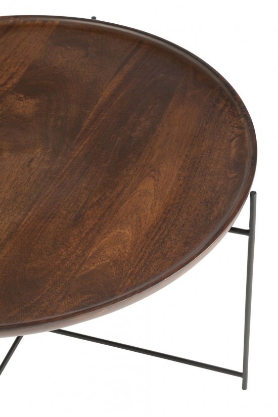 J-Line J Line tables de salon basse Jolipa Table Rond Fer Bois De Manguier Brun Noir.