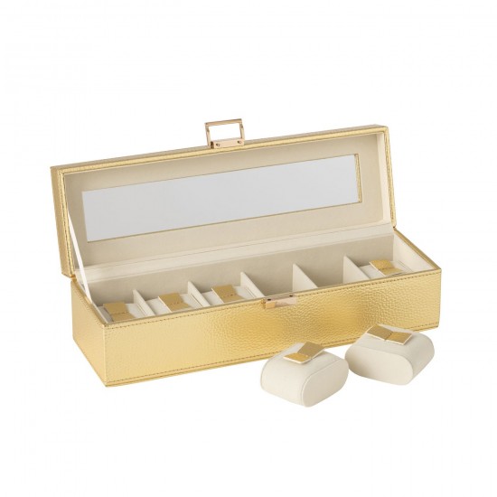 J Line Boite Pour Montres 6 Compartiments Cuir Artificiel Or JLine 46532 by Jolipa 46532.