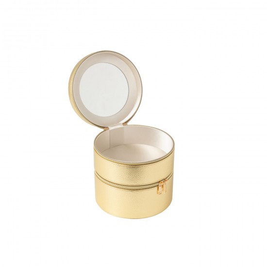 J Line Boite Pour Cosmétiques Rond Miroir Cuir Artificiel Or JLine 46534 by Jolipa 46534.