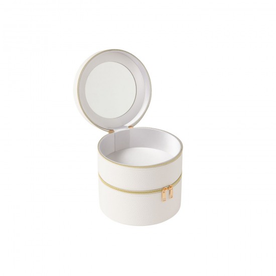 J Line Boite Pour Cosmétiques Rond Miroir Cuir Artificiel Blanc JLine 46540 by Jolipa 46540.