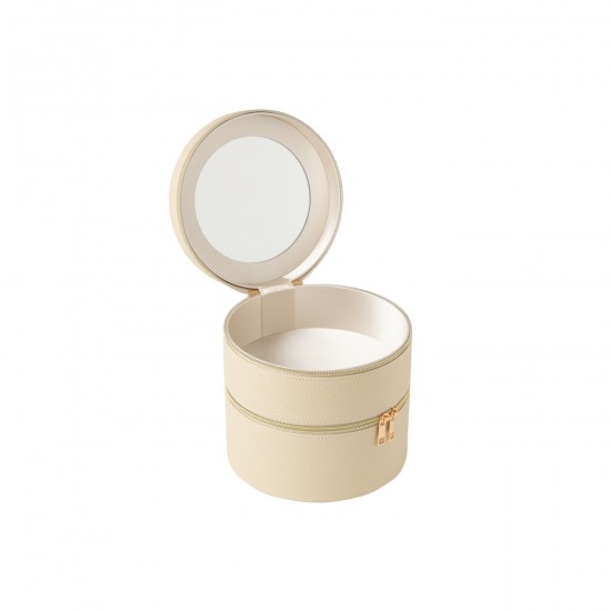 J Line Boite Pour Cosmétiques Rond Miroir Cuir Artificiel Beige JLine 46546 by Jolipa 46546.