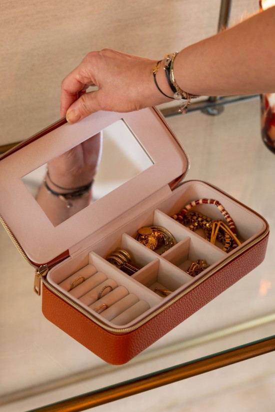 Jolipa Boite A Bijoux Rectangle Miroir Cuir Artificiel Cognac.