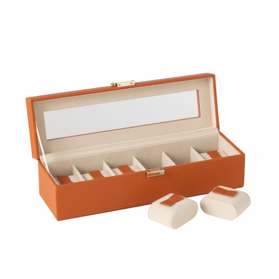 J Line Boite A Montres 6 Compartiments Cuir Artificiel Cognac JLine 46550 by Jolipa 46550.