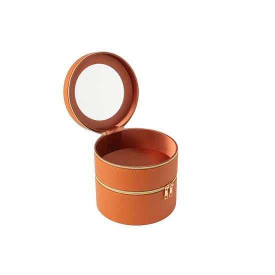 J Line Boite Pour Cosmétiques Rond Miroir Cuir Artificiel Cognac JLine 46552 by Jolipa 46552.