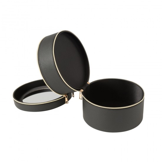 J-Line J Line Porte bijoux. Boîte à bijoux. Boîtes à bijoux Jolipa Boite Pour Cosmétiques Rond Miroir Cuir Artificiel Noir.