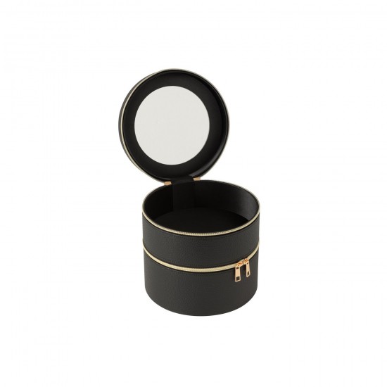 J Line Boite Pour Cosmétiques Rond Miroir Cuir Artificiel Noir JLine 46558 by Jolipa 46558.