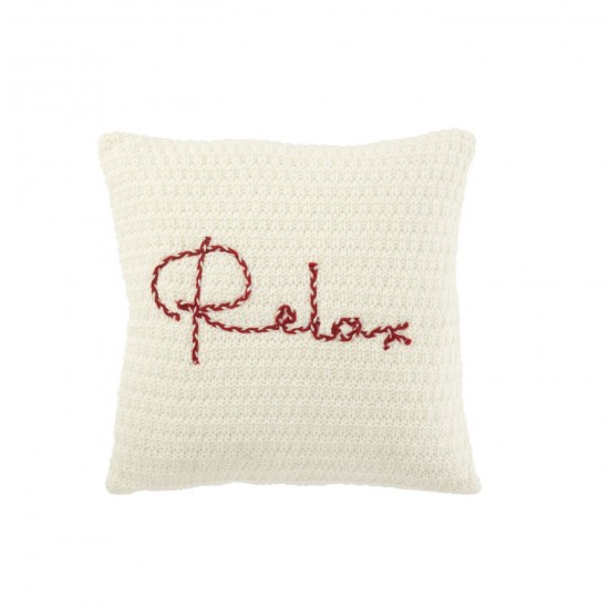 J Line Coussin Tricoté Relax Polyester Acrylique Blanc Rouge JLine 46584 by Jolipa 46584.