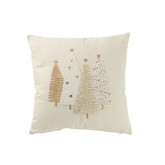 J Line Coussin Sapins Relief Coton Blanc Doré JLine 47122 by Jolipa 47122.