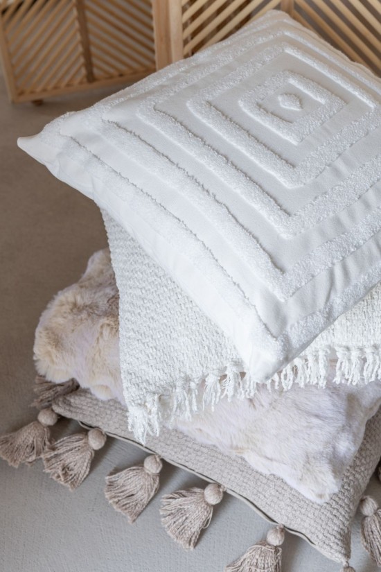 Jolipa Coussin Tissé Floches Coton Beige.