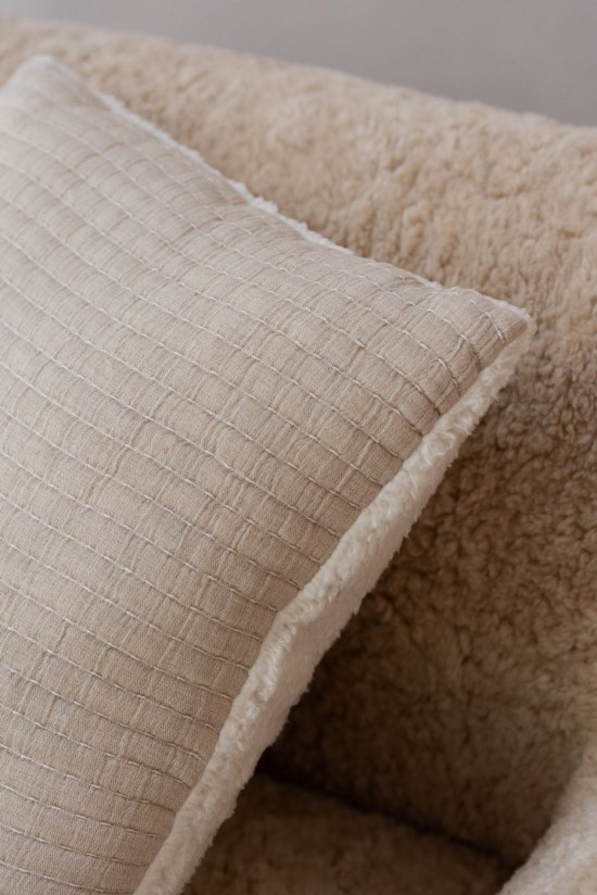 Jolipa Coussin Teddy Lignes Couture Coton Polyester Gris.