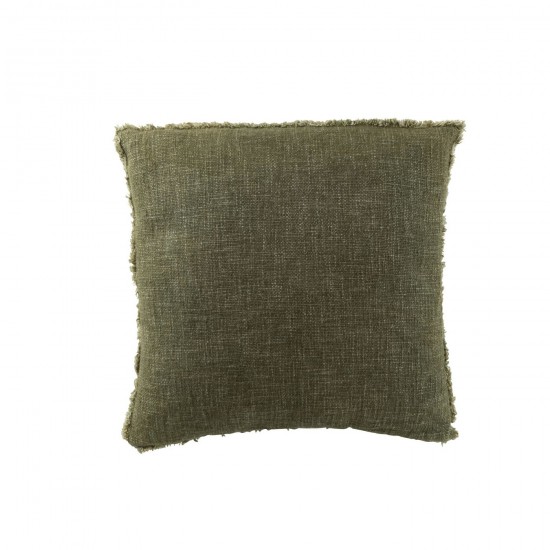 J Line Coussin Bords Effiloches Polyester Coton Vert Fonce JLine 47158 by Jolipa 47158.