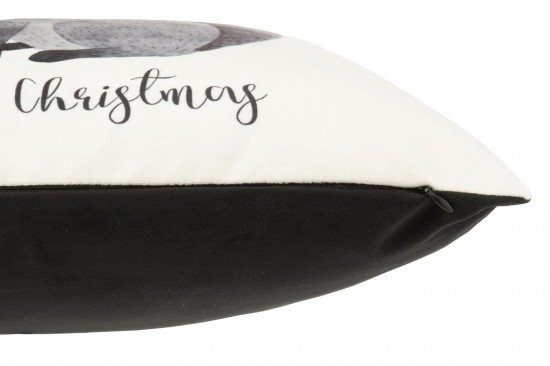 J-Line J Line coussins Jolipa Coussin Renard Avec Écharpe Velours Blanc Noir.