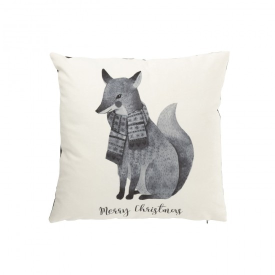 J Line Coussin Renard Avec Écharpe Velours Blanc Noir JLine 47176 by Jolipa 47176.