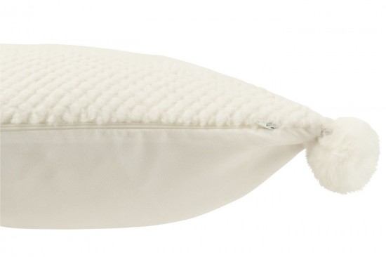 J-Line J Line coussins Jolipa Coussin Doux Pompons Polyester Blanc.