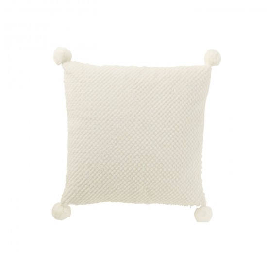 J Line Coussin Doux Pompons Polyester Blanc JLine 47179 by Jolipa 47179.