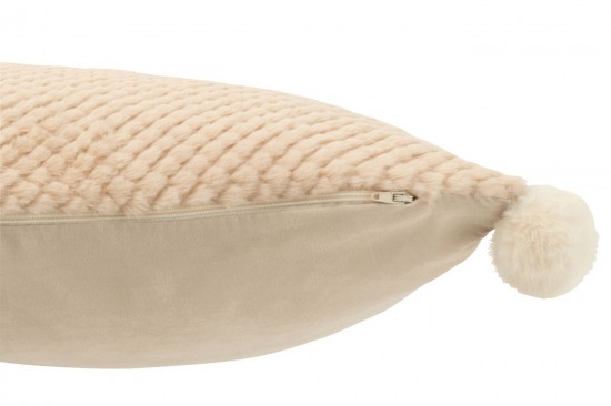 J-Line J Line coussins Jolipa Coussin Doux Pompoms Polyester Beige.