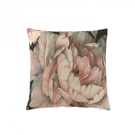 J Line Coussin Imprimé Fleur Polyester Cotton Noir Rose JLine 47185 by Jolipa 47185.