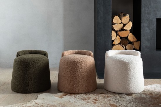 J-Line J Line poufs Pouf Teddy Rond Dossier Bouclé Camel.